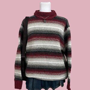 90s knit turtleneck sweater with a classic red, black, and white colour scheme